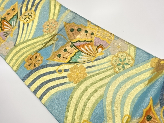 JAPANESE FUKURO OBI / SAGANISHIKI / WOVEN BUTTERFLY & SAKURA